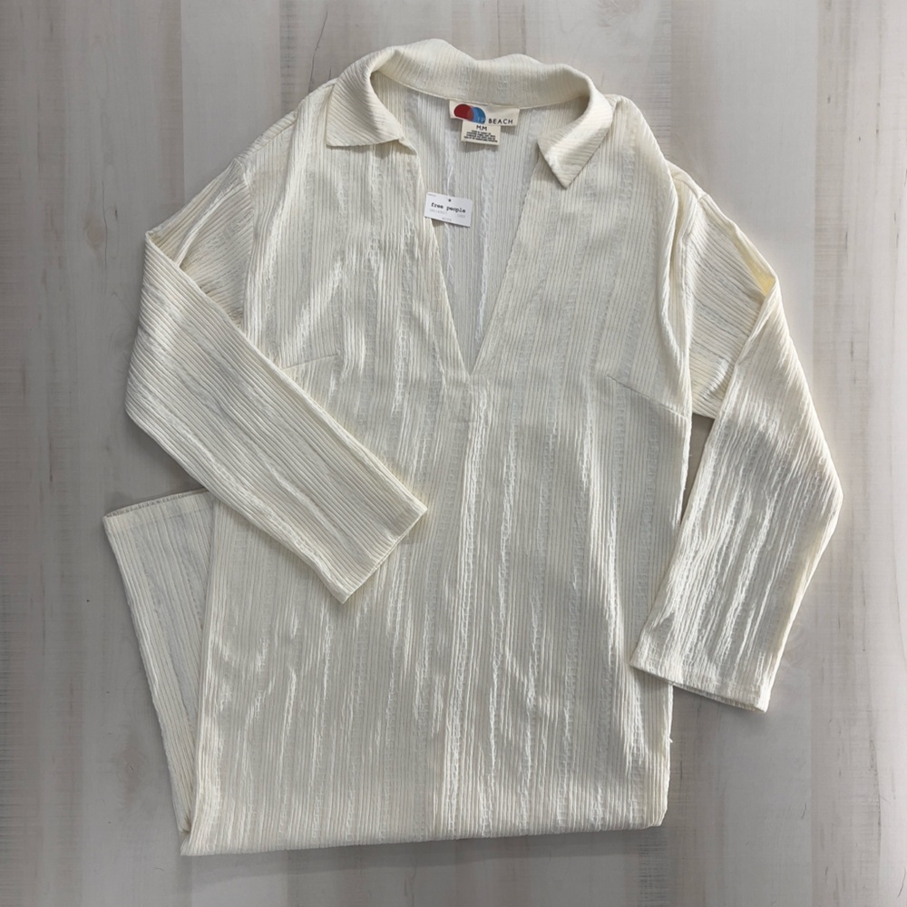 nwt FREE PEOPLE endless summer aster collar midi textured cream dress M - Picture 5 of 5